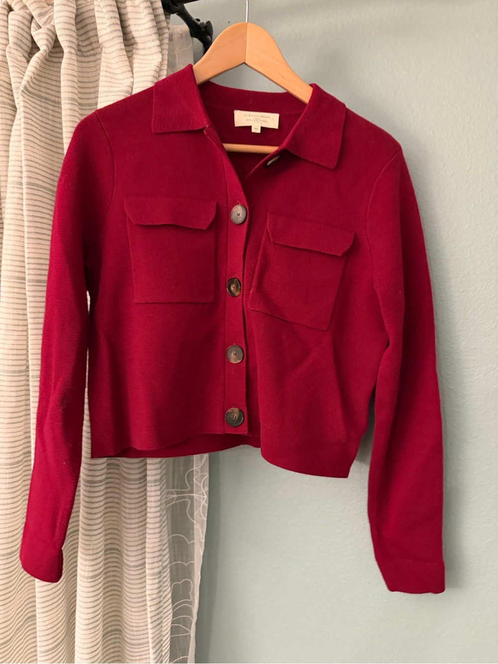 Sezane Gilet Betty Cardigan merino wool XS Grenat color